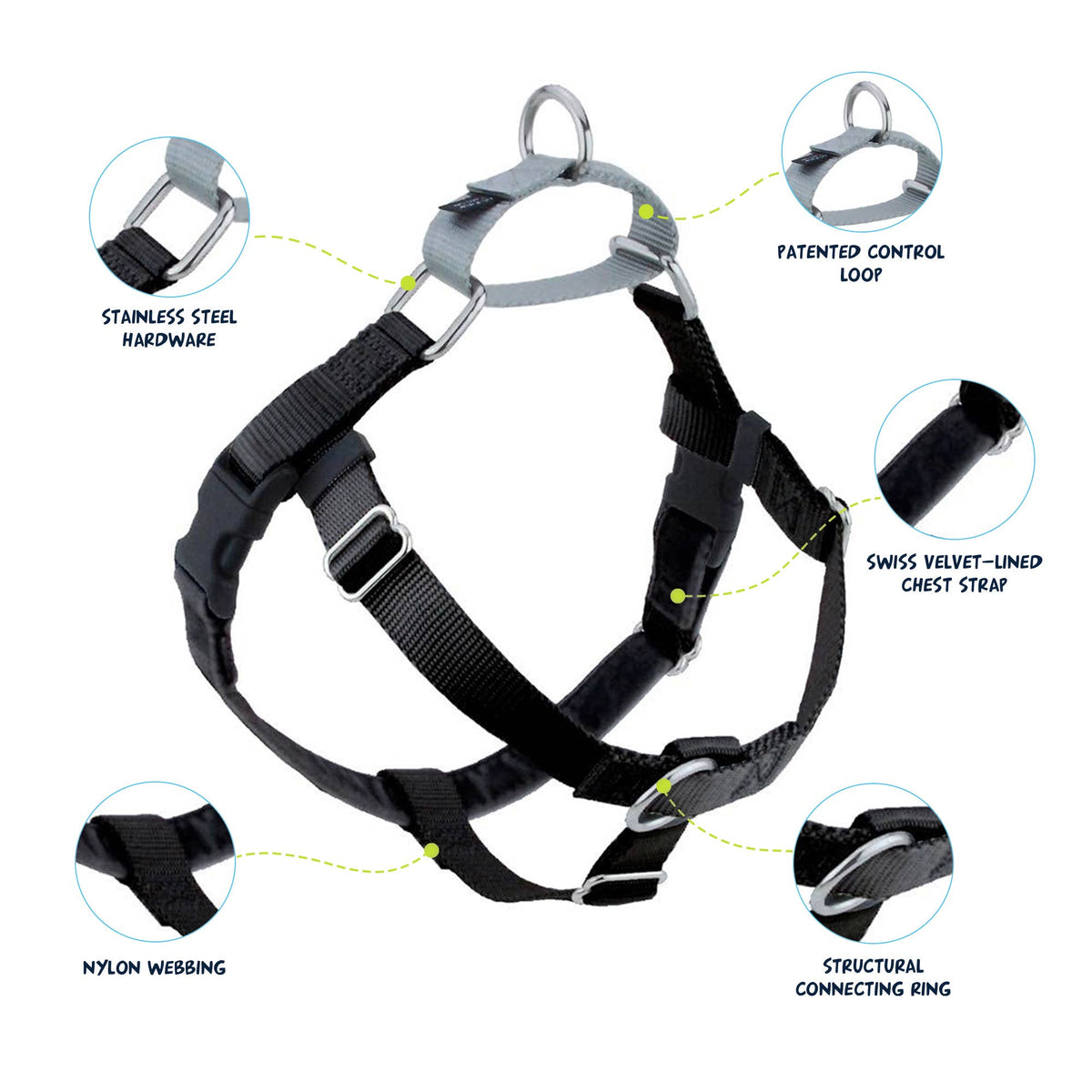 Black Freedom No-Pull Dog Harness with Leash