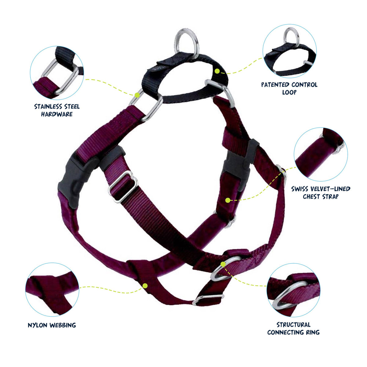 Burgundy Freedom No-Pull Dog Harness with Leash
