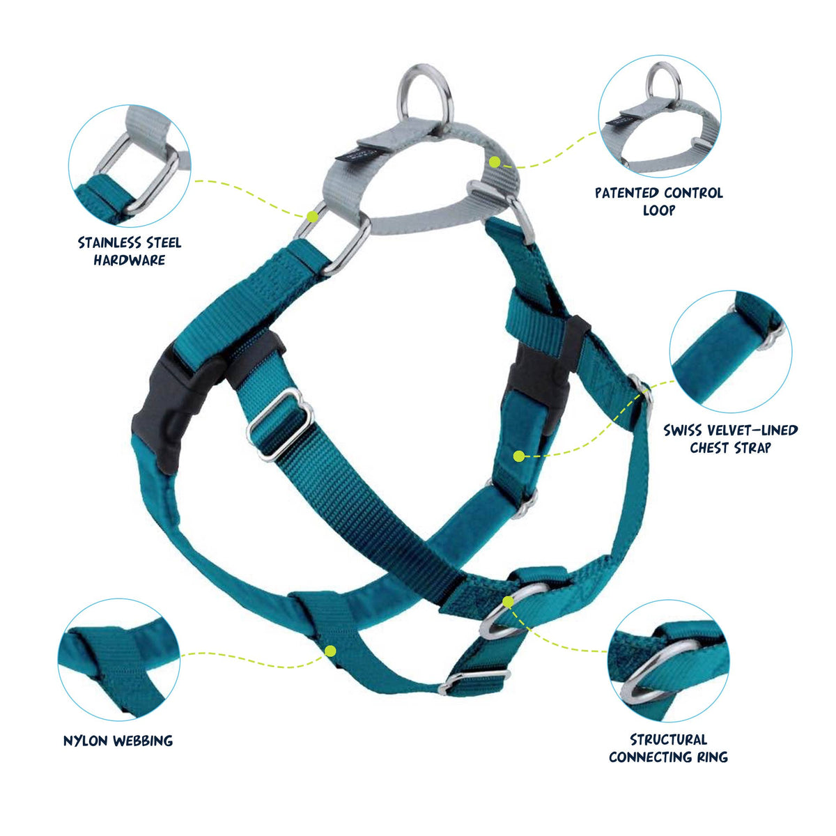 Teal Freedom No-Pull Dog Harness with Leash